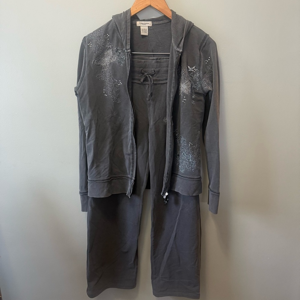 Y2K Vertigo Paris Women’s Grey Butterfly Embroidered Matching Set Size Large